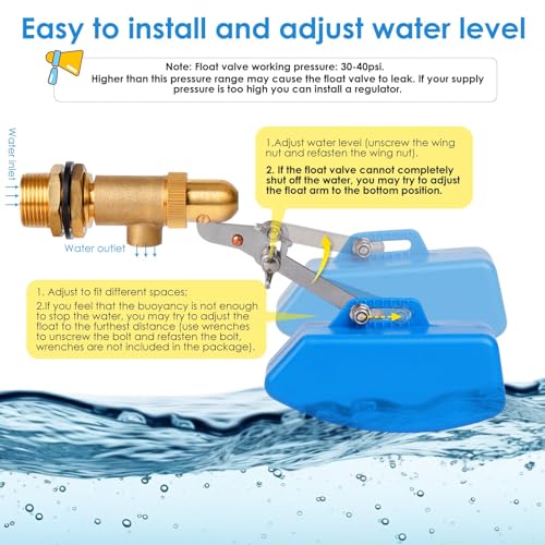 2 Pcs Brass Float Valve 3/4 Inch, Water Tank Float Valve Auto Fill | Adjustable Arm, Water Float Valve for Pond, Water Tank, Water trough, Water Feature, Swamp Cooler, Stock Tank, Fountain, Pool - style: 3/4" Blue