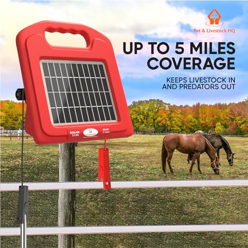 Solar Electric Fence Charger 5 Mile + Electric Fence Tape for Livestock 1640ft 3/4"