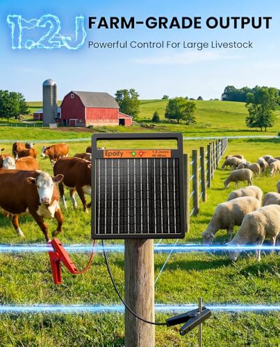 Solar Electric Fence Charger LD02, 1.2J with Short Circuit Alarm | 8W High-Efficiency Solar Panel • Solar + AC Backup • 10000mAh Long Runtime • 45-Mile Coverage • Sealed Magnetic Switch