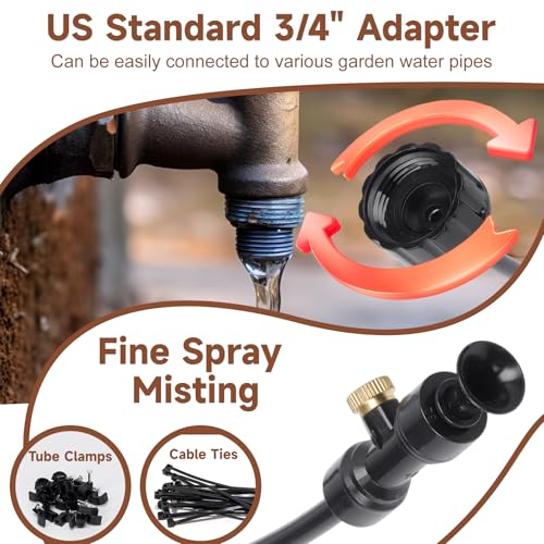 BJADE'S Chicken Coop Misting Cooling System,39.4ft Mist Hose Kit for Chicken Coop,Garden,Greenhouse,Outside Patios,Trampoline,Fan,Deck,Umbrella