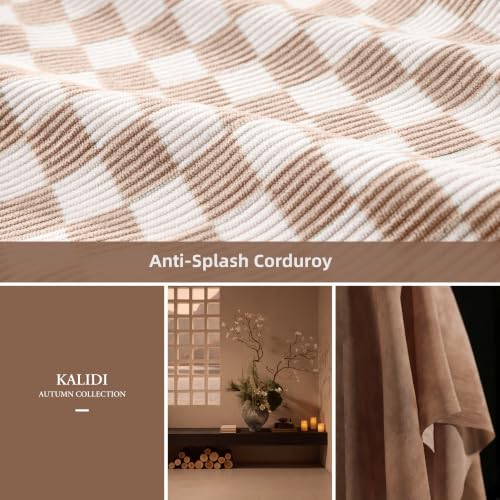 KALIDI Corduroy Tote Bag, Large Slouchy Hobo Messenger Crossbody Bag | Anti Splash Zipper Side Pockets Shoulder Bag Adjustable Strap Lightweight Casual Work Shopping Women - color: Khaki Checkered