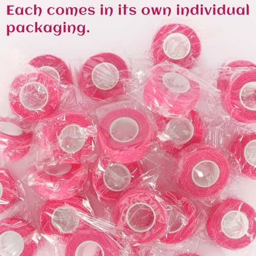 24 Rolls Elastic Self Adhesive Bandage Wrap 1 Inch, Breathable Non Woven Cohesive Bandage, Vet Wrap for Dogs, Ankle Sprains Swelling Medical First Aid Tape, Sports Athletic Tape Color Hot Pink - color: 1 Inch-24 Count Hot Pink