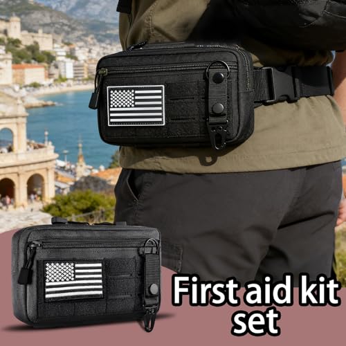 IFAK Trauma Kit with Tourniquet, 4-Inch Israeli Bandage, Elastic Bandages, Set of 34 Pieces Tactical First Aid Kit for Car, Camping, Hiking and Travel - color: Brown