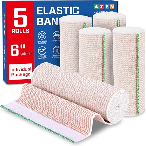 AZEN Premium 5 Pack Elastic Bandage Wrap 6 Inch, Compression Wrap Bandage for Legs, Ankle, Knee, Tummy, Body, Latex-Free, Lymphedema Wraps for Legs - color: A-5p(6in)