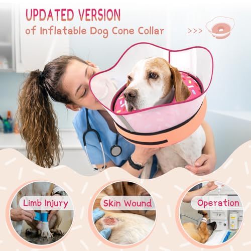 Supet Raised Inflatable Dog Cone Collar to Stop Licking, Soft Dog Cone Alternative After Surgery, Doggie Neck Donut Collar for Small Medium Large Dogs - color: Donut Pink, size: XXL(Neck 18.5"-23.5")