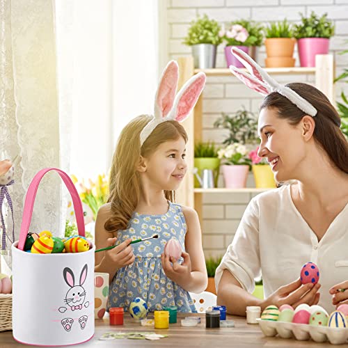 4 Pieces Easter Bunny Basket Egg Bags for Kids Cloth Tote Bags Canvas Cotton Empty Personalized Candy Egg Basket Bunny Print Buckets Carrying Presents and Eggs Hunt Bag Toys Bucket Boys Girls - style: Cute