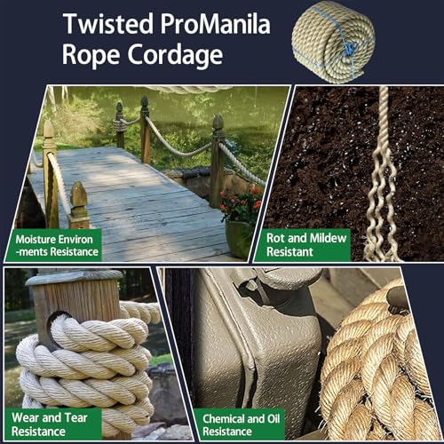 LABLT 3/4 inch Twisted ProManila Rope Cordage, 100 feet UnManila 3 Strand Synthetic Polypropylene Rope Tan Thick Polypropylene Rope for Indoor Outdoor Use, Tug of War, Marine - size: 3/4in*100ft