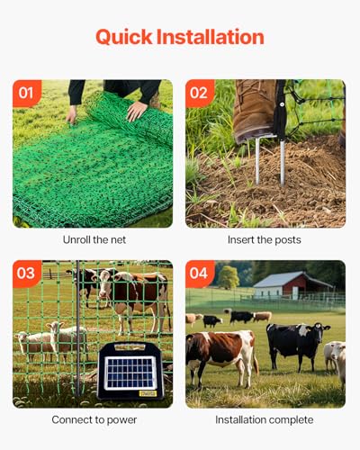 VEVOR Electric Fence Netting, 50" H x 164' L, Livestock Net Fencing with Posts & Stakes, Portable Mesh Nets for Goats, Sheep, Deer, Hogs, Dogs, Electric Fencing for Backyards, Gardens, Farms, Ranches - size: 50in x 164ft, style: Livestock