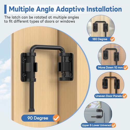 Sliding Door Loop Lock, 90/180 Degree Patio Door Latch, Black | Stainless Steel Home Security Loop Latch for Sliding Barn/Single/Double Opening Gate, Shed, Closet, Window, Fence - color: Black-1PC