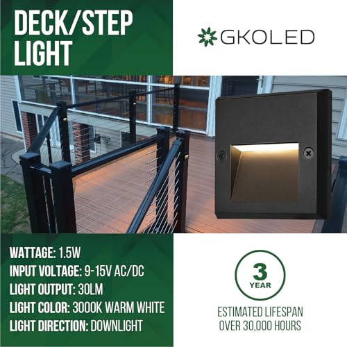 6-Pack Slim Square Low Voltage Deck Post Lights, Outdoor Step Lights, 12V Fence Railing Lighting Fixtures, Die-cast Aluminum, Black, 3000K