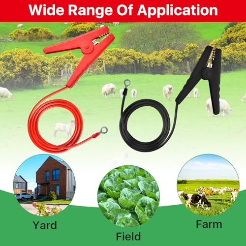 8 Pcs Electric Fence Wire Connect, 3 Ft Electric Fence Charger Solar Powered Fence Charger Fence Lead Copper Wire with Alligator Clip (Black+Red)