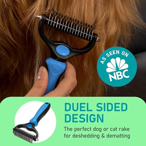 Maxpower Planet Pet Grooming Rake and Dematting Comb, Pet Pro | Blue, Deshedding, for Dogs, Extra-Wide, 5-Finger Design, Long & Short Hair, 2-Piece Set, 9 & 17-Teeth Sides - color: C - Rake and Comb Kit (Best Value), size: Large