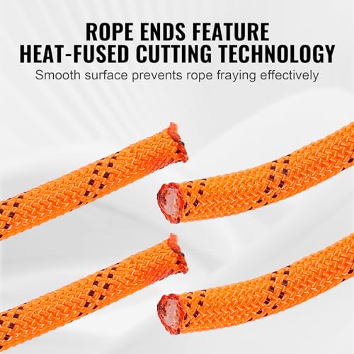 VEVOR Double Braided Polyester Rope, 1/2 in x 220 ft, 48 Strands, 8000 LBS Breaking Strength Outdoor Climbing Rope, Arborist Rigging Rope for Rock Hiking Camping Swing Rappelling Rescue, Orange/Black - size: 1/2 Inch x 220 FT, style: Polyester