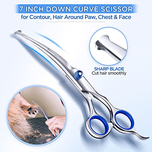 Gimars 7.0in Professional 4CR Stainless Steel Safety Round Tip 6 in 1 Dog Grooming Scissors Heavy Duty Titanium Coated Pet Grooming Scissor for Dogs, Cats and Other Animals - style: 7inch Silver Round Tip 6 in 1 Professional