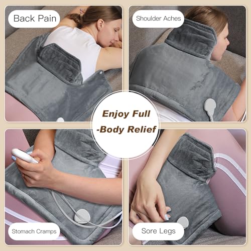 SEISSO Heating Pad, Electric Blanket for Shoulder, Back, Neck, Knee, Leg Pain, Fast Heated Blanket with 3 Time Settings, 10 Heating Settings, Soft Warm Gifts for Women, Men, Mom, Dad(Gray) - color: Gray