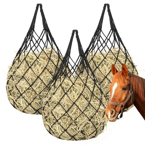 YedsIntu 3 Pcs Hay Bags for Horses, Hay Nets for Horses Goat Sheep,Goat Hay Feeder for Slower Feeding,Strong Load-Bearing Hay Bag Hanging for Horse Stable Trailer (Black) - color: Black