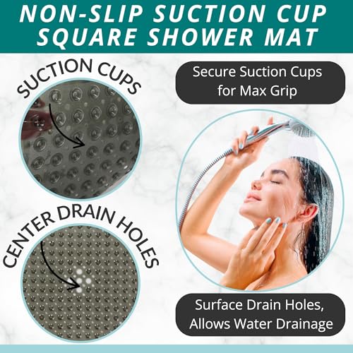 ENKOSI Square Shower Matt Non Slip - 21 x 21 - Shower Floor Mat - Anti Slip Mats for Shower Stall - Shower Bath Mat - Shower Grip Mat (21x21 Clear Grey) - color: Clear Grey