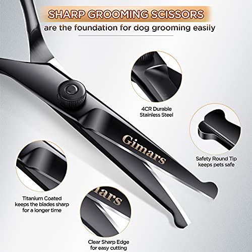 Gimars 7inch Professional 4CR Stainless Steel 6 in 1 Grooming Scissors for Dogs with Safety Round Tip, Heavy Duty Titanium Coated Pet Grooming Scissor for Dogs, Cats and Other Animals - style: 7inch Round Tip 6 in 1 Professional