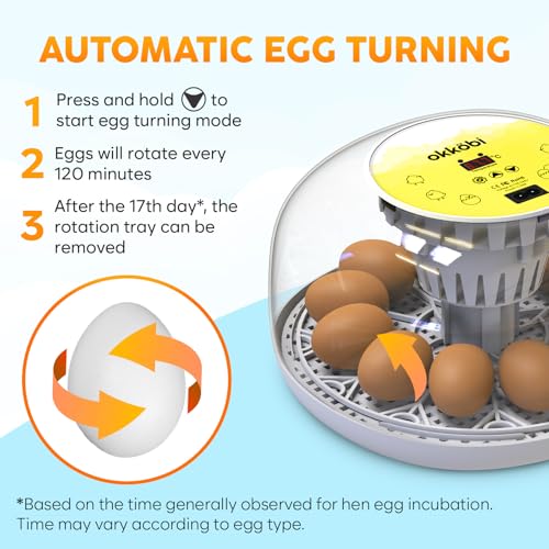 Okkobi M12 Egg Incubator with Automatic Turner and Humidity Control - 12/24 Eggs, 360° View, Easy to Use and Clean - Incubadora de Huevos de Gallina - Incubators for Hatching - White & Yellow - color: Yellow