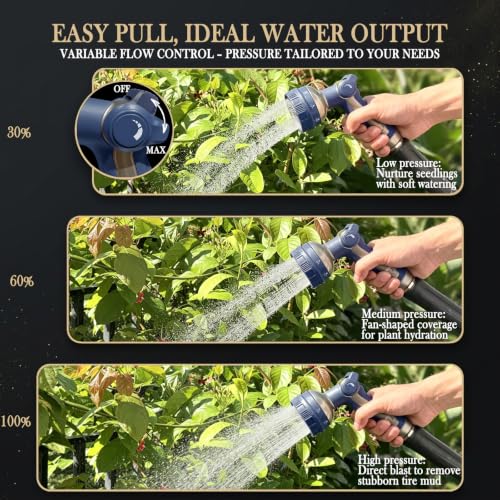 Garden Hose Nozzle Heavy Duty Metal Water Hose Sprayer | Heavy Duty Metal Spray Nozzle With Thumb Control. Japanese-style Design & 8 Spray Patterns For Different Blooming Seasons - color: Navy Blue