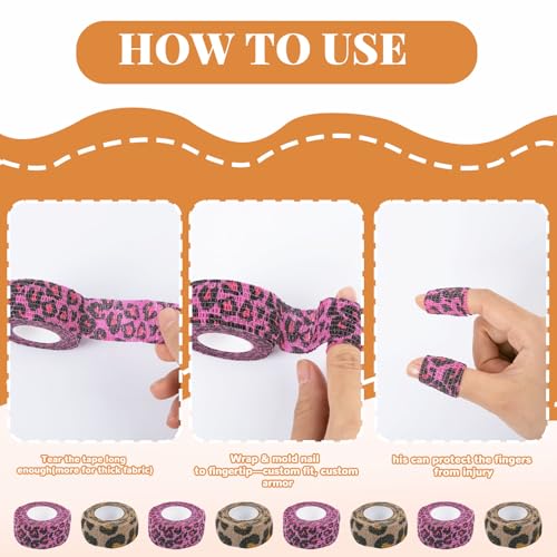 8 Pack Leopard Print Thimble Tape Set, Brown & Pink Self-Adhesive Finger Protection Wrap for Hand Sewing Custom Moldable Craft Guard with Tear-by-Hand Convenience - color: Leopard