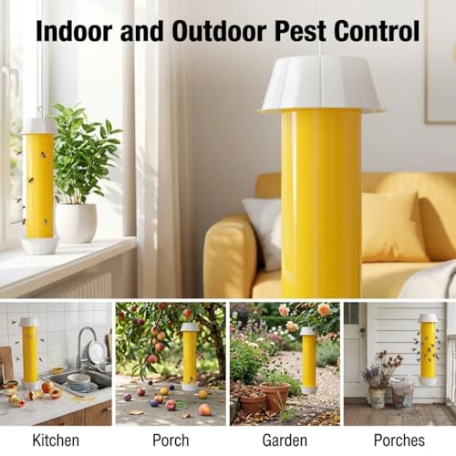 Sticky Fly Traps Indoor Outdoor 6 Pack, Super Sticky Hanging Hook Non-Toxic Fruit Fly Traps for Wasps Insects Moths Mosquitoes Fruit Flies Spiders Fleas Bugs and Gnats,Family and Pet Safe