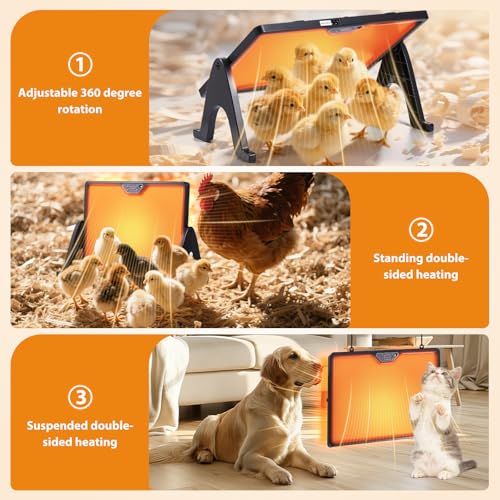 Serinar New Smart coop Heater with Remote Control, Built-in Adaptive Temperature Sensor, Adjustable Temperature, brooder Heating Panels with Timer and Lighting, brooder Panels to Keep Poultry Warm