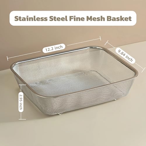 18/8 Stainless Steel Fine Mesh Strainer Basket with Feet, Rectangular Colander for Vegetables, Fruits, Pasta, Noodles – Rustproof, Durable & Easy to Clean (12.2 inch) - color: Sleek Square, size: 12.2 inch