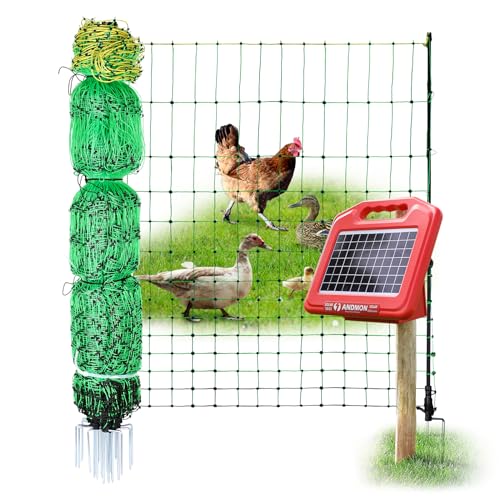 Electric Fence Chicken Netting Kit - Electric Poultry Netting, 48" x 164' Electric Fence Netting with 0.53 Joule Solar Electric Fence for Chickens, Ducks, Turkeys, Easy Installation