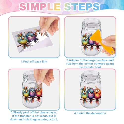 GLOBLELAND 56 Sheets Funny Cartoon Birds Rub on Transfer Stickers 3.9x3.9 inch with Clear Storage Box Colorful Birds Rub on Transfer for Crafts Cup Vase Window Glass - color: Cartoon Birds