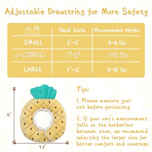 ANWA Adjustable Cat Cone Collar Soft, Cute Cat Donut Collar After Surgery, Kitten Recovery Cones to Stop Licking - color: Pineapple, size: Medium