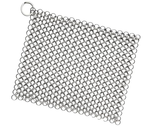 8"x6" Cast Iron Scrubber Stainless Steel Chainmail Cleaner for Pre-Seasoned Pans, Griddles, BBQ Grill and Pot Cookware Cleaning