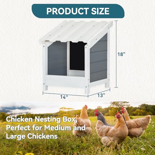 PETSFIT 1 Hole Chicken Nesting Box, PVC Waterproof Roof, Privacy Cover | Wall Mounted or Floor Use, Natural Fir Wood, Easy to Assemble and Clean, For Backyard Coops and Farms, Fits Standard Hens - size: 1 Holes