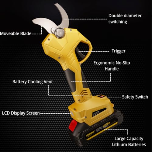 Electric Pruner Shears Pro - Cordless Pruning Shears with 2 Lithium Batteries, SK5 Titanium Blades, 32mm Cutting Diameter, LCD Display, Professional Grade (EPS-Y Pro)