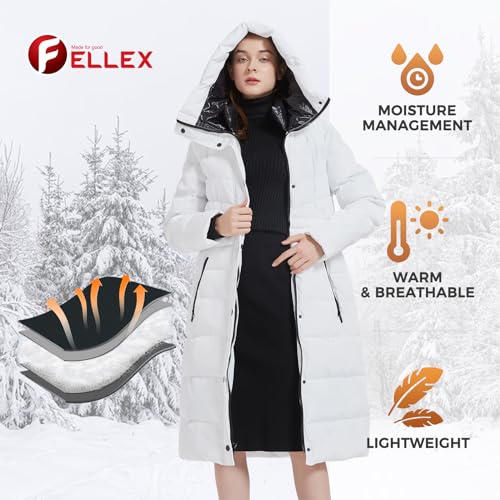 IKAZZ Women's Winter Coats, Thickened Warm Insulated Vegan Down Long Parka Jacket with Hood - color: White, size: Medium