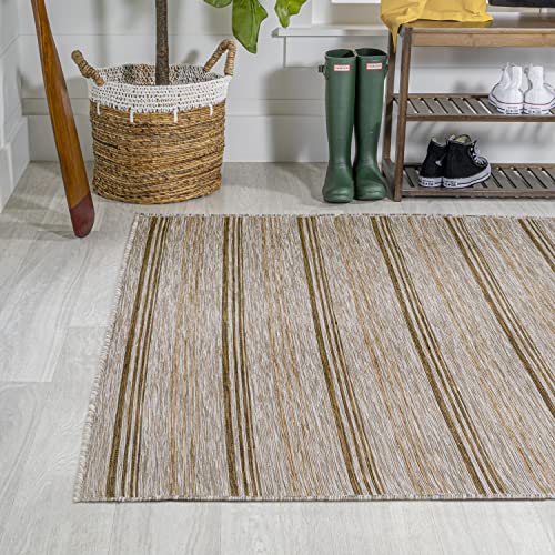 JONATHAN Y Wide Stripe Indoor Outdoor Area Rug 9X12 Brown/Natural, Bo Modern Farmhouse for Backyard, Patio, Porch, Easy-Cleaning, High Traffic, Pet-Friendly, Non-Shedding (TSN101A-9) - size: 8'9" x 12' (Rectangular)