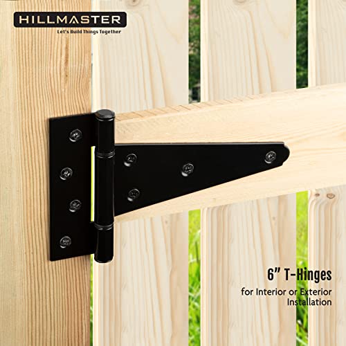HILLMASTER 6 Inch T-Strap Heavy Duty Shed Door Hinges Gate Strap Hinges Black Tee Hinge Wrought Hardware for Wooden Fences,Yard,Barn Door,Rustproof (4 Pack) - size: 6in 4Pack