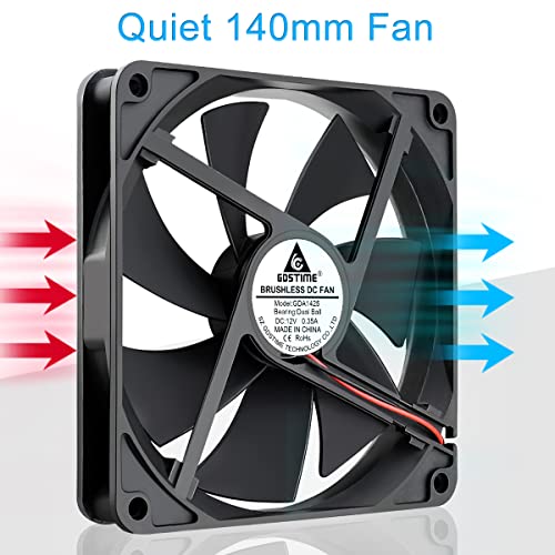 GDSTIME 12V Cooling Fan 1425, 140mm x 25mm Dual Ball Bearings Brushless Fan | 140x140x25mm, 1425, Replacement for PSU, Heater, Wine Fridge Condenser - size: 140x25mm