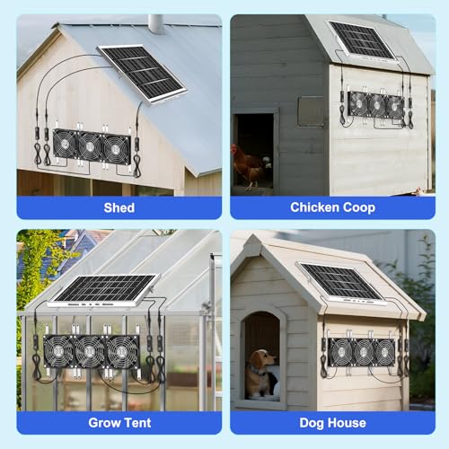 5.5" Solar Chicken Coop Fan 3 Kit, 30W Solar Powered Greenhouse Fan, Solar Exhaust & Intake Fans Outdoor Waterproof, for Outside Shed Doghouse Ventilation Air Circulation Cooling, No Battery - size: 5.5" Fan 3 Kit