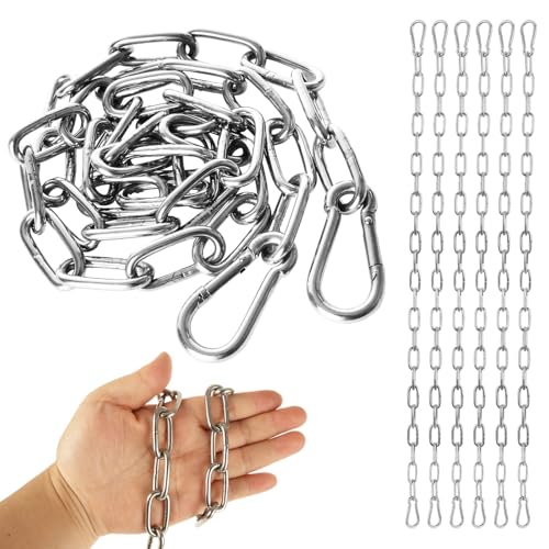 CYEAH 6 Pack Stainless Steel Outdoor Fence Gate Chains, 5/32 inch Gate Chain Lock for Outdoor Fence, 3.28 Ft Chain Link with Double-Ended Carabiners for Outdoor Fence and Metal Gates