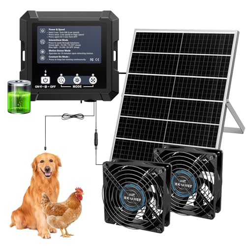 25W Smart Solar Fan for Chicken Coop, Solar Powered Fan for Dog Shed Garage | 2500mAh Battery, 3 Smart Modes, Memory Function, IP65 Waterproof, - size: 25W Solar Fan + Smart Control