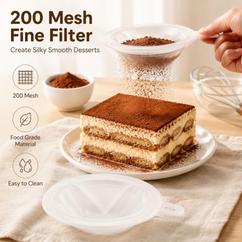 4 Pcs 200 Mesh Food Filter Strainer, Reusable Plastic Sieve Fine, 5 Inch Nylon Strainer for Filtering Yogurt, Juice, and Milk