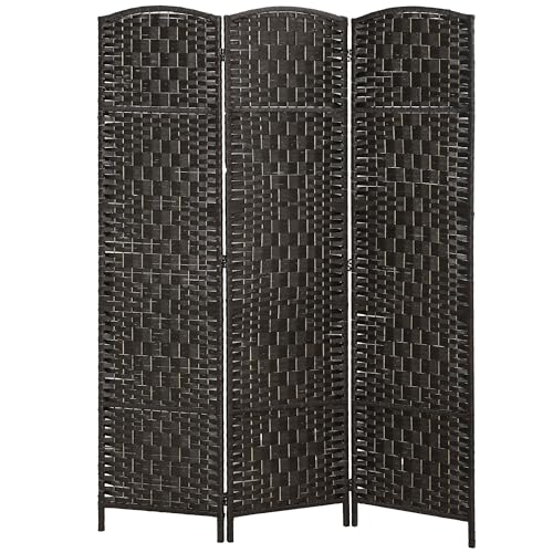 HOMCOM Room Divider 3-Panel, 6FT-Tall Folding Privacy Screen, Coffee | Freestanding Partition, Hand-Woven Design, for Room Separation, 360° Hinges, Paper Rope Diamond Weave - color: Coffee, size: 3 Panel