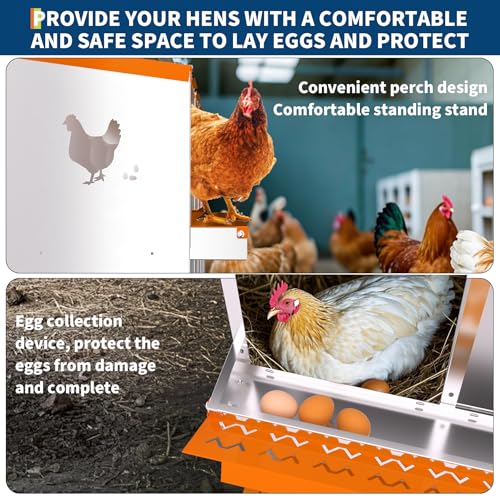 Chicken Nesting Box, 6 Compartment Galvanized Steel Chicken Laying Boxes with Removable Trays - Rust Resistant Metal Nesting Boxes for Backyard, Farms, and Chicken Coop