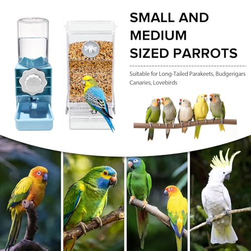 Lemtrflo No Mess Bird Cage Feeder, Automatic Bird Water Dispenser | Parakeet Cage Accessories - color: blue