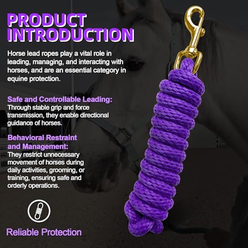 5/8" x 8' Nylon Horse Lead Rope with Cast Iron Hardware(Purple) | Durable nylon material, cast iron hardware, ideal for daily use, training and showing. - color: Purple