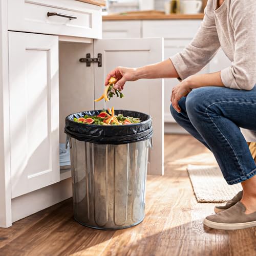 Plexon 5 Gallon Small Metal Trash Can with Lid Outdoor Galvanized Bucket with Lid 5 Gal Fireplace Ash Bucket for Wood Stove Storage Can for Dog Food Bird Seed Storage Container - color: Silver