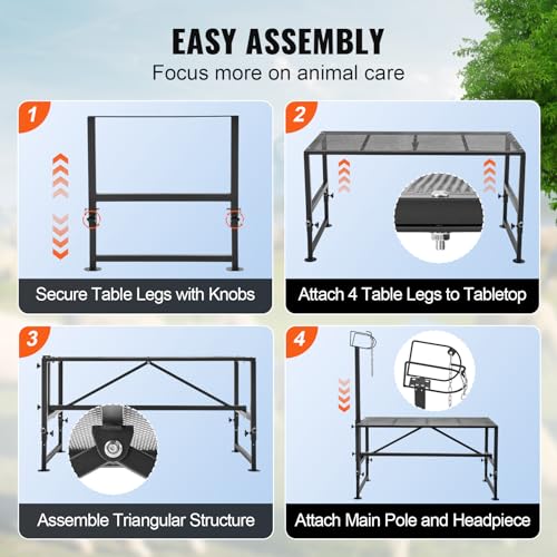 VEVOR Goat Milking Stand, 47x23 inch Livestock Stand, Metal Sheep Milking and Shearing Stand 21" to 33" Adjustable Height, with Headpiece and Nose Loop, 500lbs Loading Weight, Black