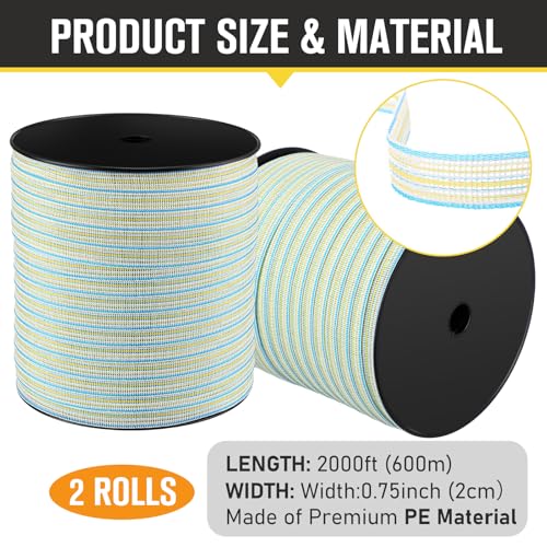 1 Roll 3/4 Inch x 2000 ft Electric Fence Tape for Livestock Polytape Fencing Horse Fence with High Visibility(Green) - color: Green, size: 3/4 Inch X 2000 ft