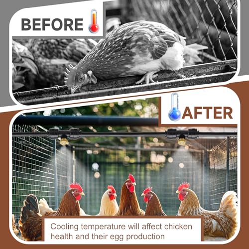 BJADE'S Chicken Coop Misting Cooling System,39.4ft Mist Hose Kit for Chicken Coop,Garden,Greenhouse,Outside Patios,Trampoline,Fan,Deck,Umbrella